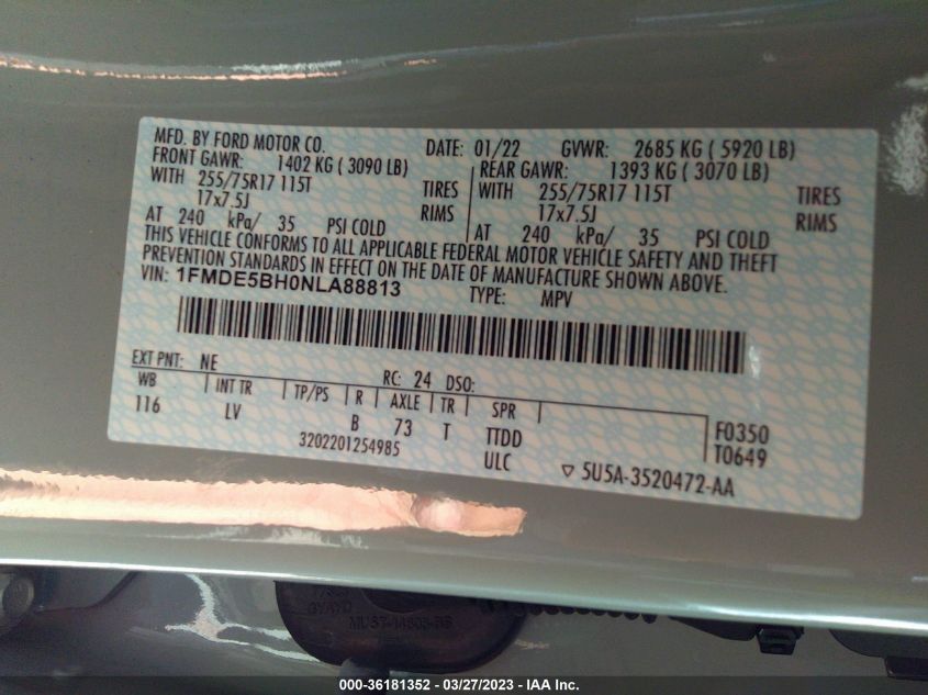 2022 FORD BRONCO BASE/BIG BEND 1FMDE5BH0NLA88813