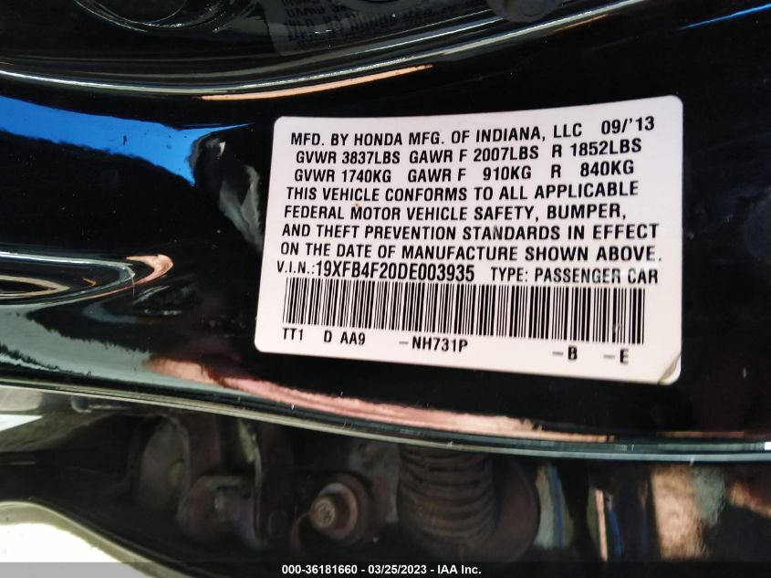 2013 HONDA CIVIC HYBRID - 19XFB4F20DE003935