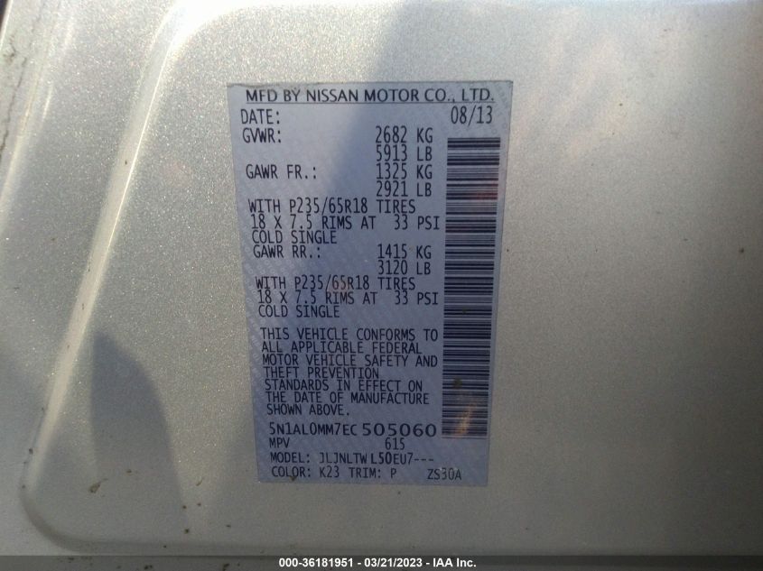 2014 INFINITI QX60 - 5N1AL0MM7EC505060