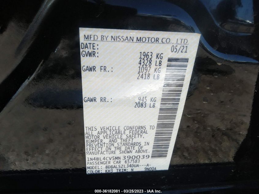 2021 NISSAN ALTIMA 2.5 SR - 1N4BL4CV5MN390039