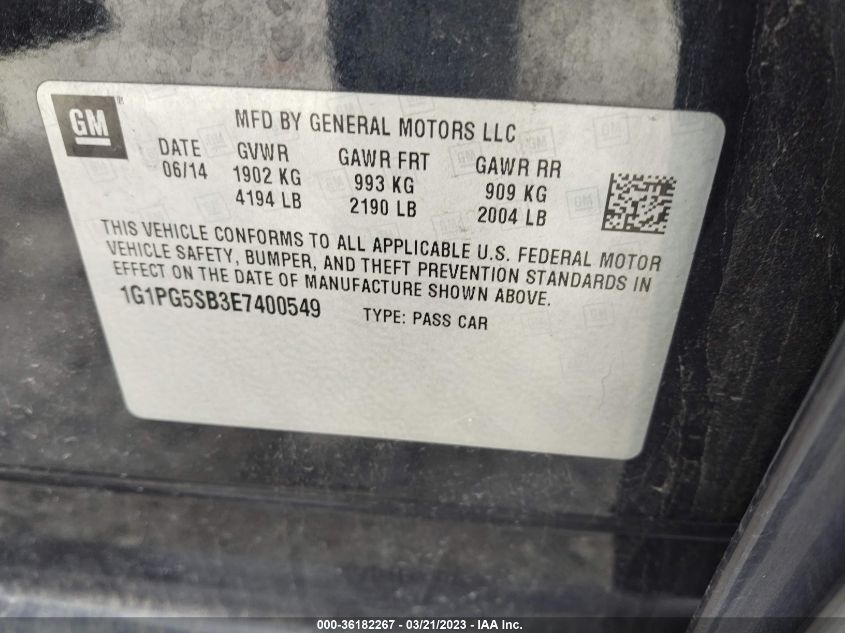 2014 CHEVROLET CRUZE LTZ - 1G1PG5SB3E7400549