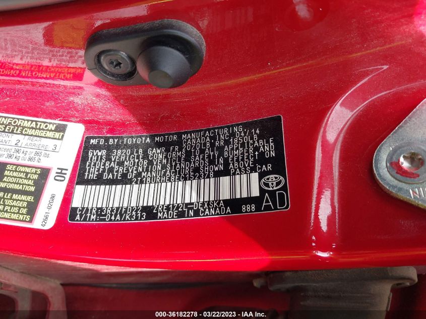 2014 TOYOTA COROLLA L/LE/S/S PLUS/LE PLUS - 2T1BURHE8EC152378