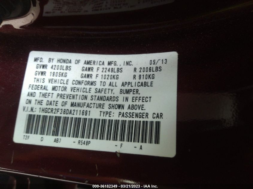 2013 HONDA ACCORD SDN LX - 1HGCR2F38DA211691