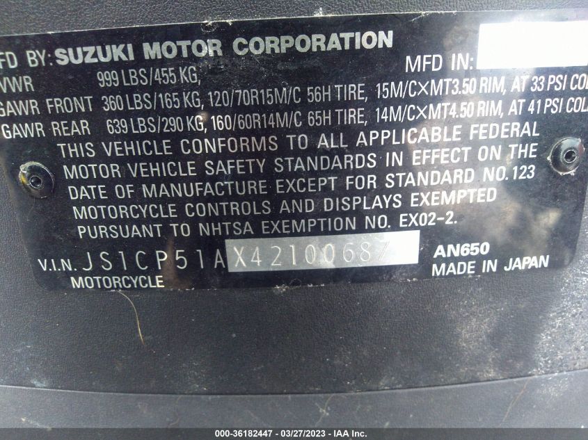 2004 SUZUKI AN650 K3 JS1CP51AX42100687