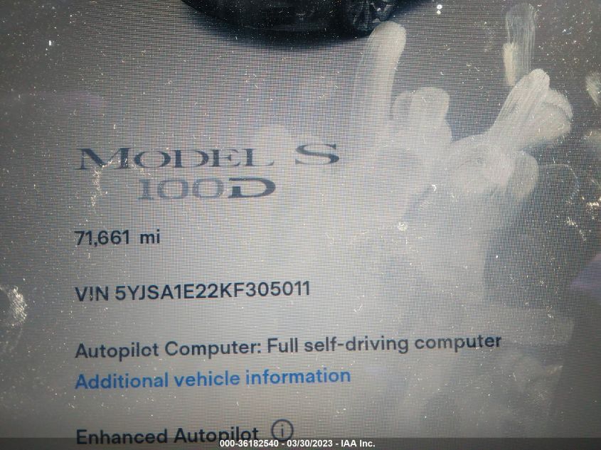 2019 TESLA MODEL S - 5YJSA1E22KF305011