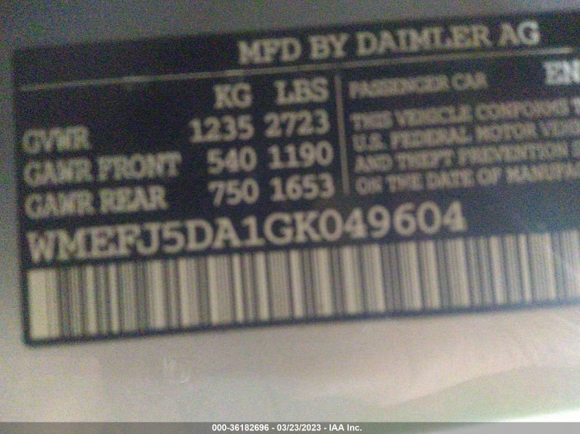 2016 SMART FORTWO PASSION/PURE/PRIME/PROXY WMEFJ5DA1GK049604