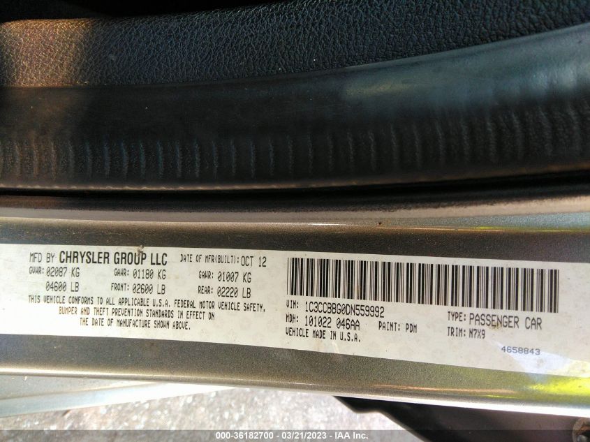 2013 CHRYSLER 200 TOURING - 1C3CCBBG0DN559992