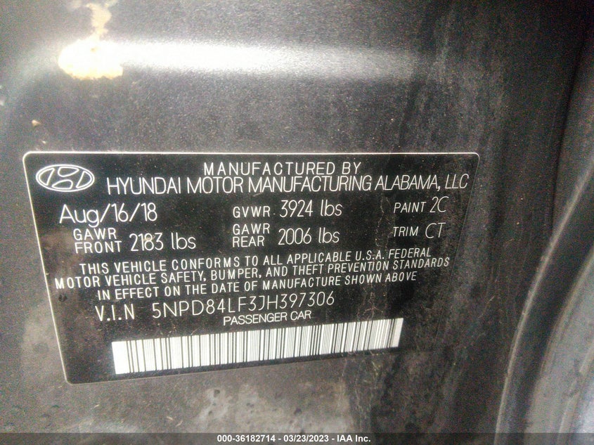VIN 5NPD84LF3JH397306 2018 HYUNDAI ELANTRA SEL