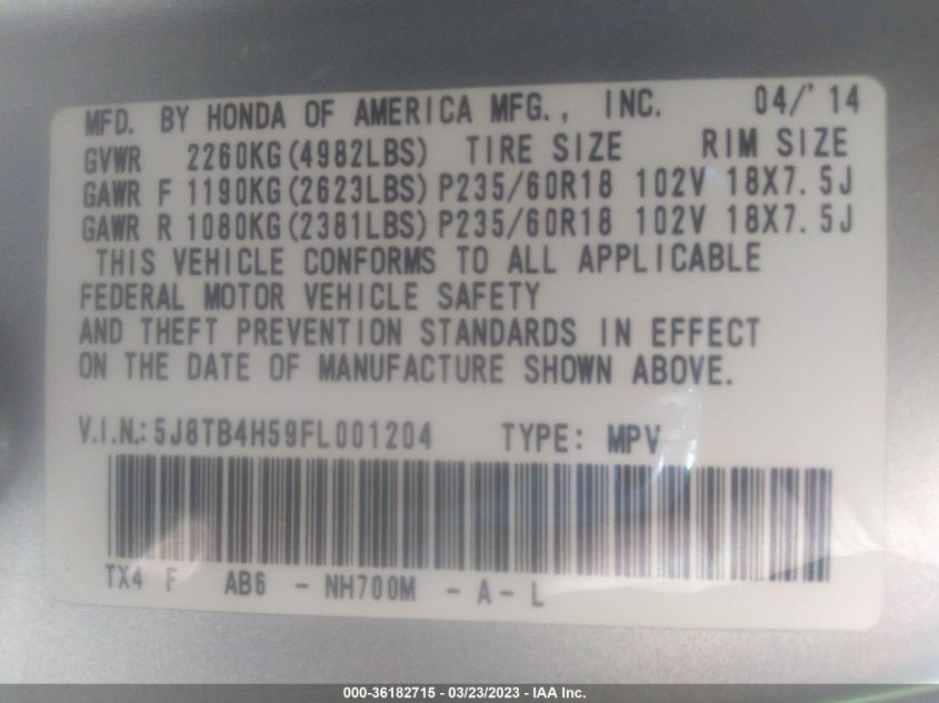 2015 ACURA RDX TECH PKG - 5J8TB4H59FL001204