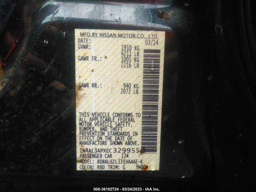2014 NISSAN ALTIMA 2.5 SV - 1N4AL3APXEC329955