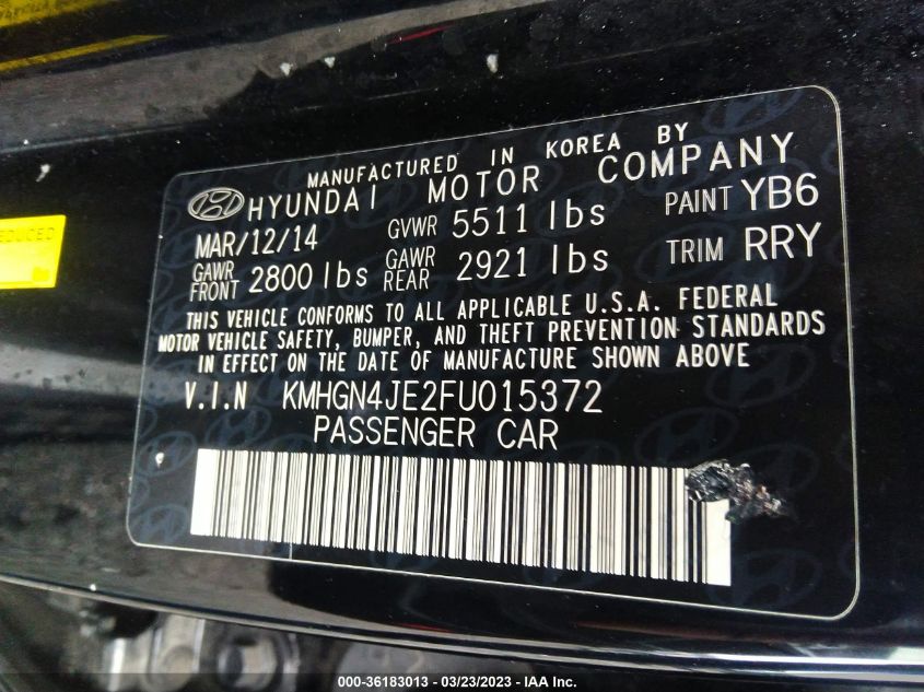 2015 HYUNDAI GENESIS 3.8L - KMHGN4JE2FU015372