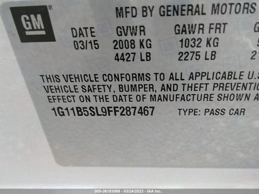 2015 CHEVROLET MALIBU LS - 1G11B5SL9FF287467