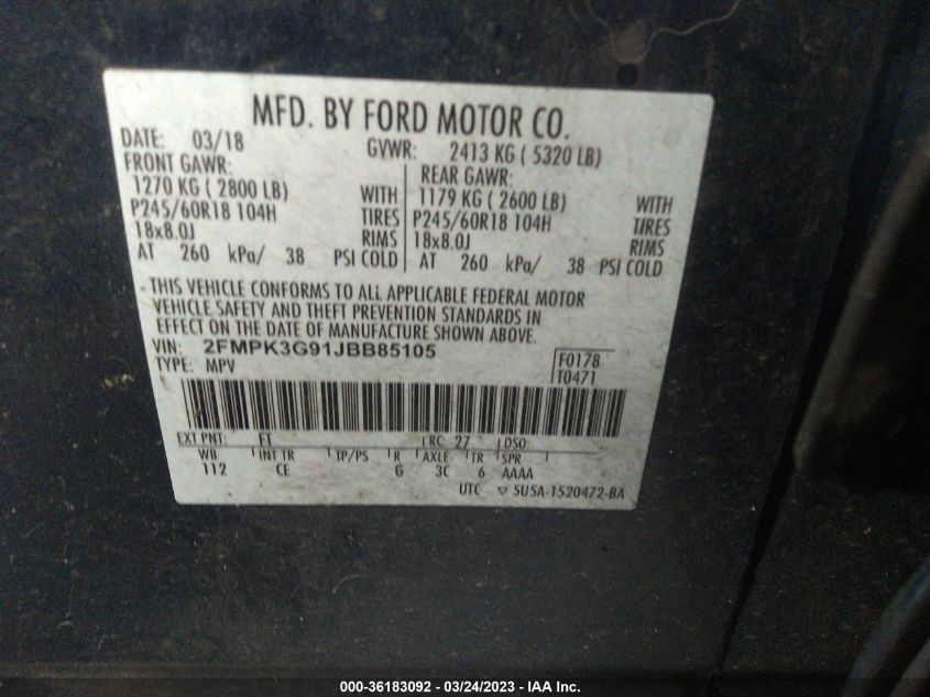 2018 FORD EDGE SE - 2FMPK3G91JBB85105