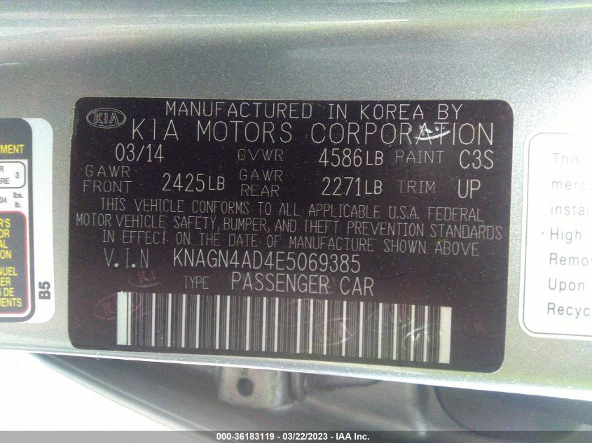 2014 KIA OPTIMA HYBRID EX - KNAGN4AD4E5069385