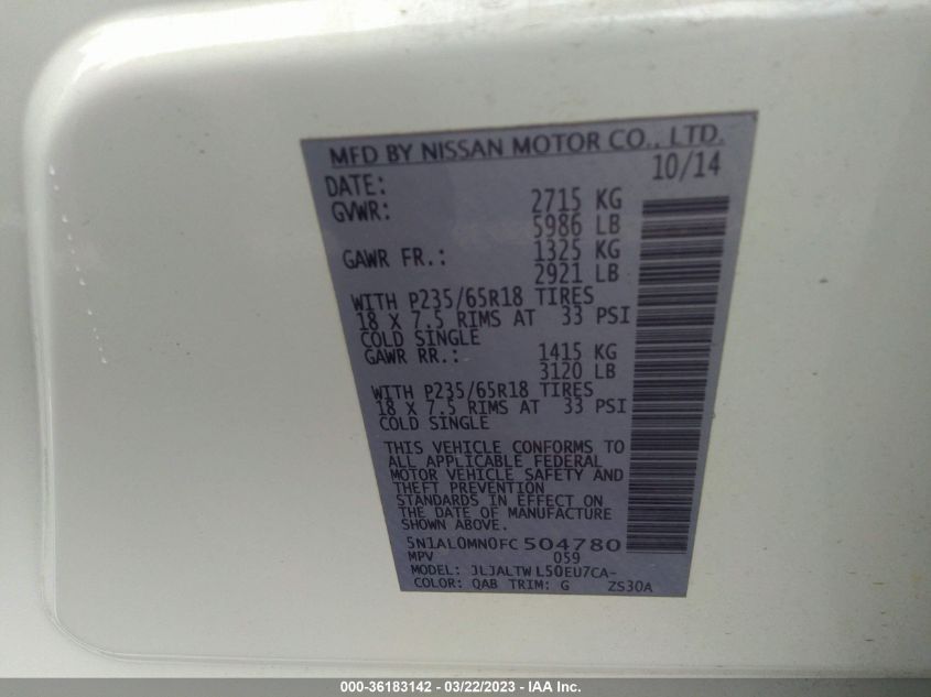 2015 INFINITI QX60 - 5N1AL0MN0FC504780