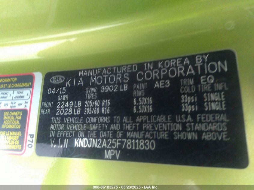 2015 KIA SOUL BASE - KNDJN2A25F7811830