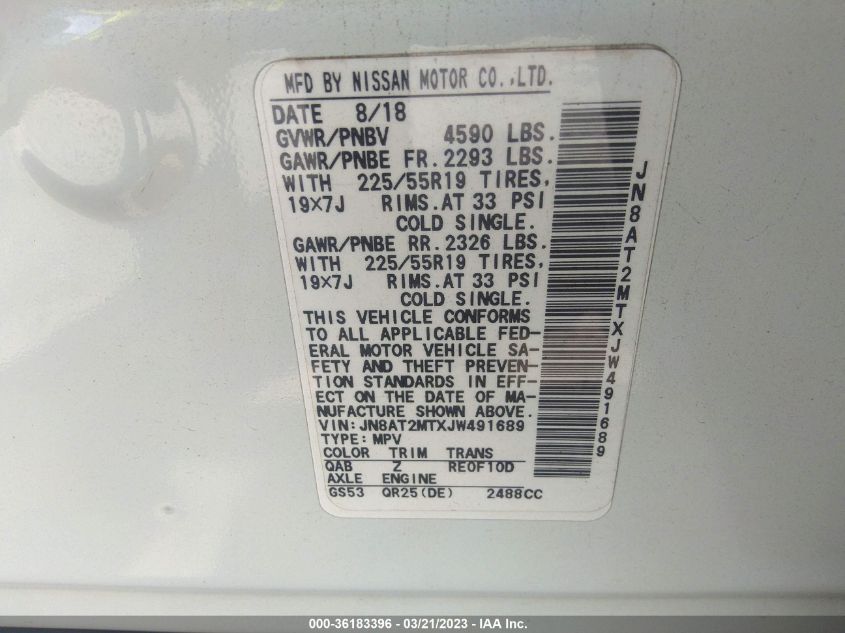 2018 NISSAN ROGUE SL - JN8AT2MTXJW491689