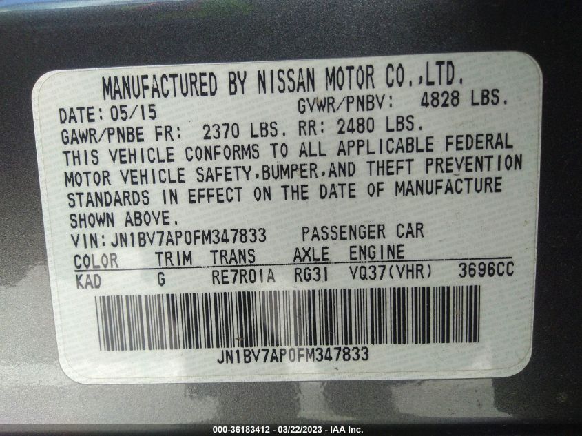 2015 INFINITI Q50 - JN1BV7AP0FM347833