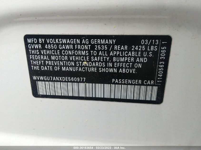 2013 VOLKSWAGEN CC VR6 EXECUTIVE 4MOTION WVWGU7ANXDE560977
