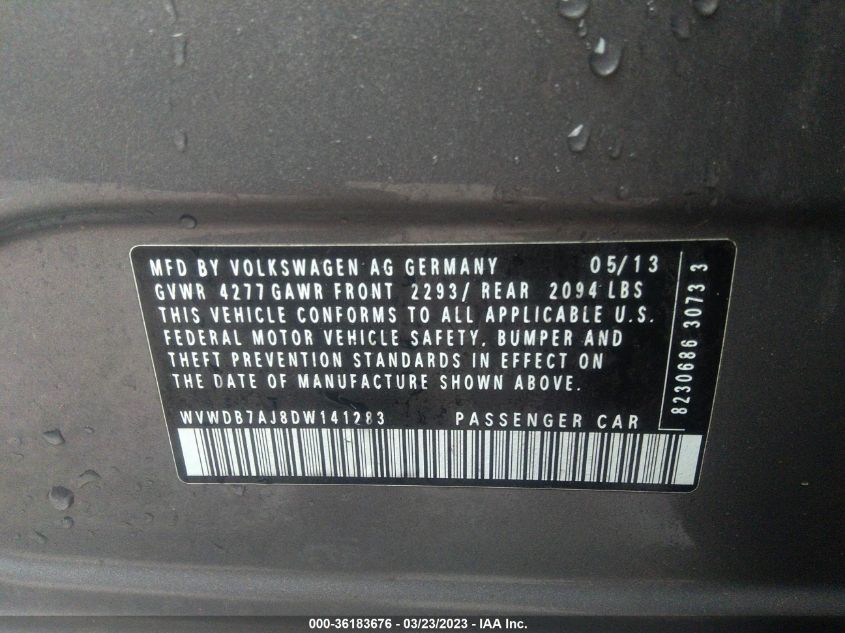 2013 VOLKSWAGEN GOLF W/CONV - WVWDB7AJ8DW141283