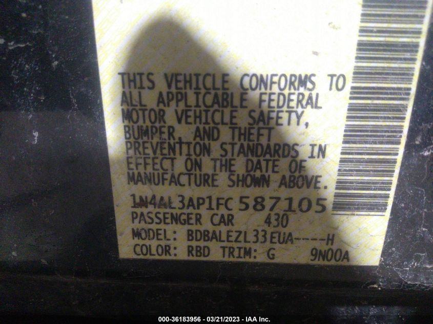 2015 NISSAN ALTIMA 2.5 S - 1N4AL3AP1FC587105