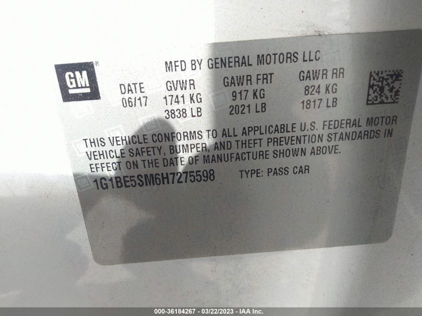 2017 CHEVROLET CRUZE LT - 1G1BE5SM6H7275598