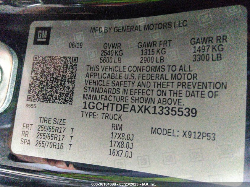 2019 CHEVROLET COLORADO 4WD Z71 - 1GCHTDEAXK1335539