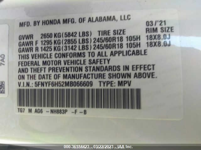 2021 HONDA PILOT EX-L - 5FNYF6H52MB066609