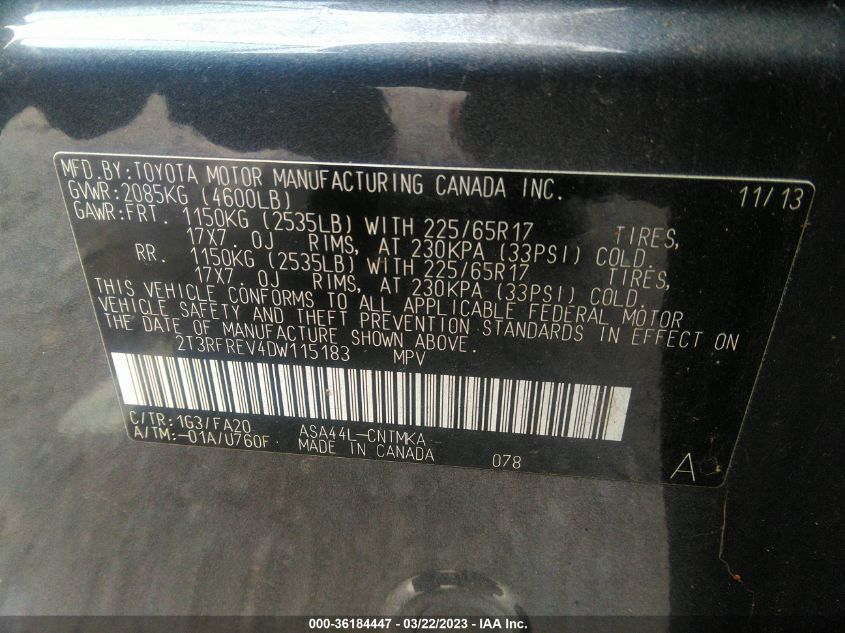 2013 TOYOTA RAV4 XLE - 2T3RFREV4DW115183