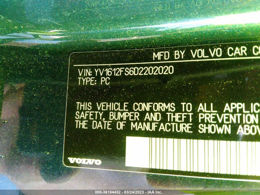 2013 VOLVO S60 T5 - YV1612FS6D2202020