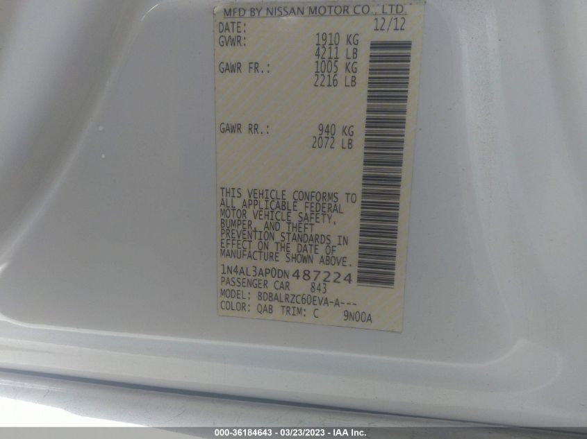 2013 NISSAN ALTIMA 2.5 S - 1N4AL3AP0DN487224