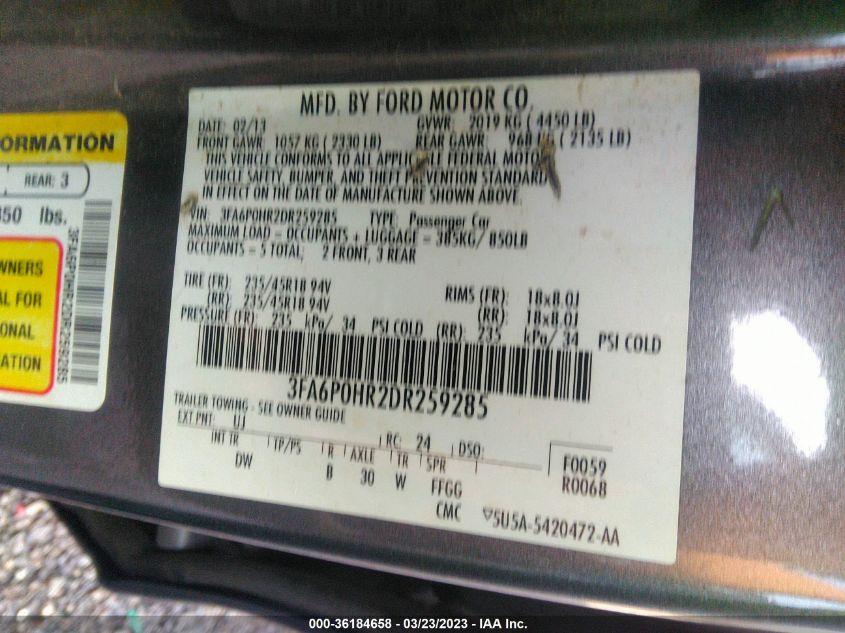 2013 FORD FUSION SE - 3FA6P0HR2DR259285