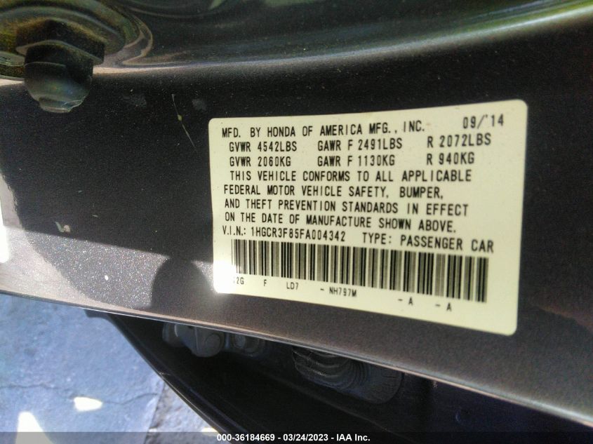 2015 HONDA ACCORD SEDAN EX-L - 1HGCR3F85FA004342