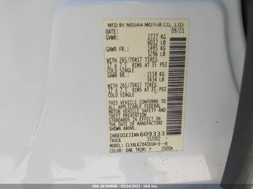 2022 NISSAN FRONTIER PRO-X - 1N6ED1EJ1NN609333