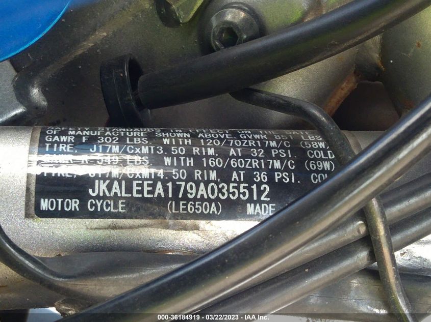 2009 KAWASAKI LE650 A JKALEEA179A035512