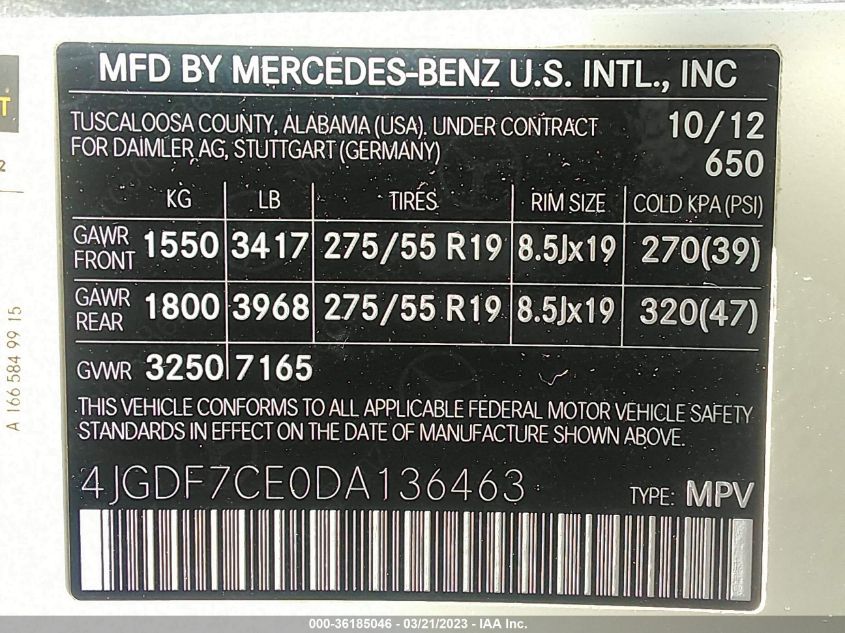 2013 MERCEDES-BENZ GL-CLASS GL 450 4JGDF7CE0DA136463
