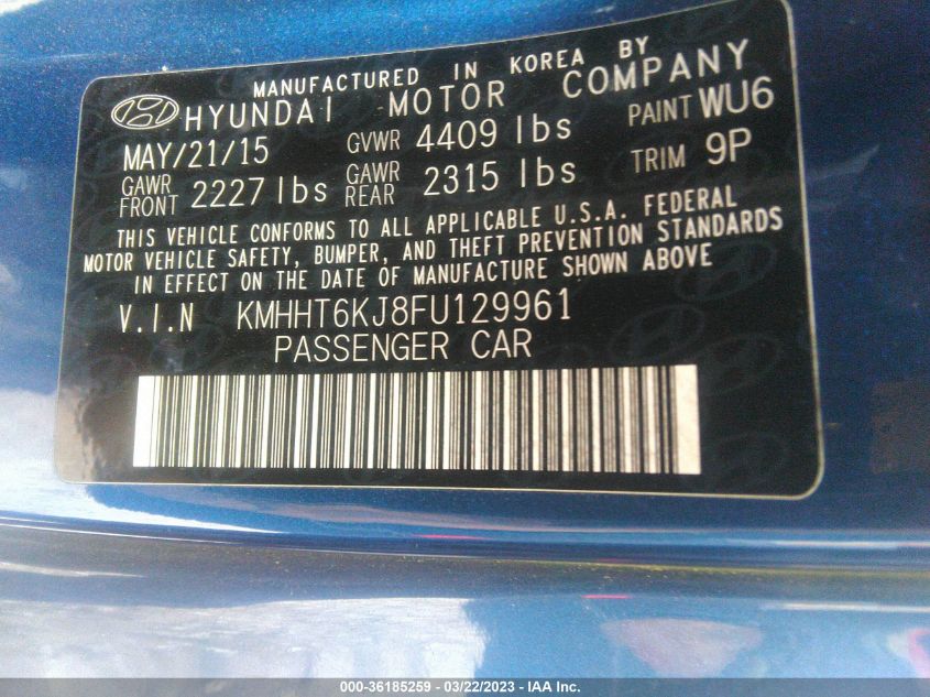 2015 HYUNDAI GENESIS COUPE 3.8L BASE KMHHT6KJ8FU129961