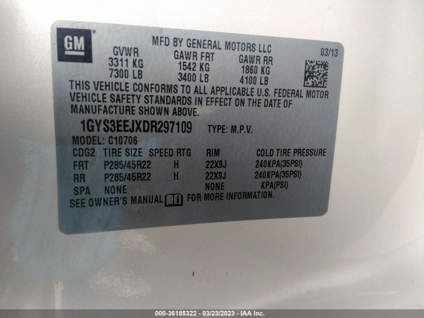 2013 CADILLAC ESCALADE HYBRID - 1GYS3EEJXDR297109