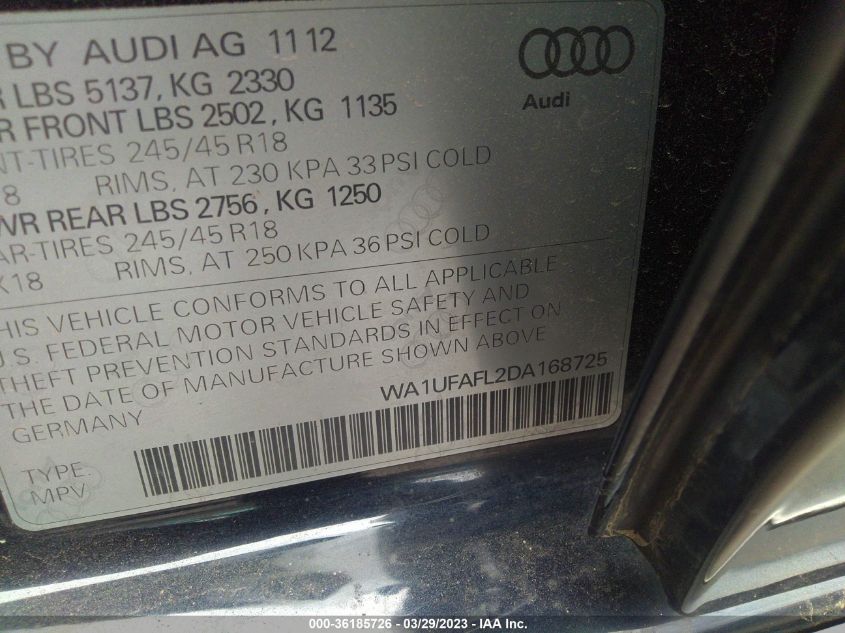 2013 AUDI ALLROAD PREMIUM PLUS WA1UFAFL2DA168725