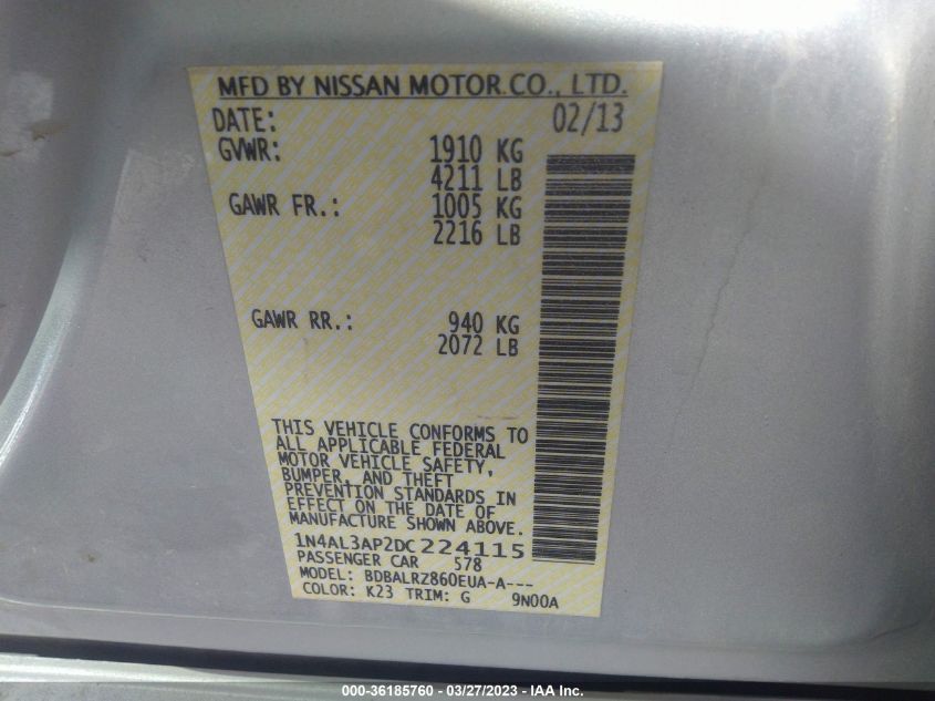 2013 NISSAN ALTIMA 2.5 S - 1N4AL3AP2DC224115
