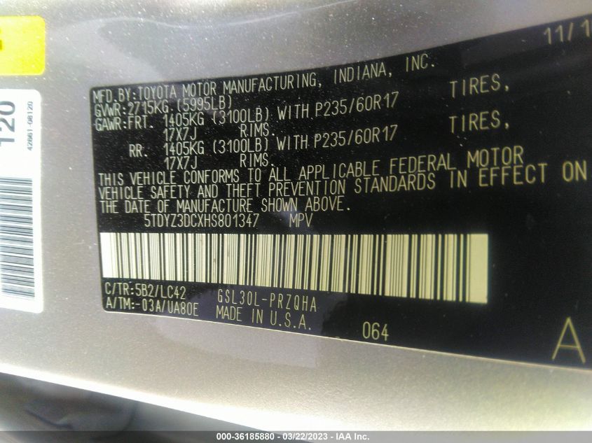 2017 TOYOTA SIENNA XLE AUTO ACCESS - 5TDYZ3DCXHS801347