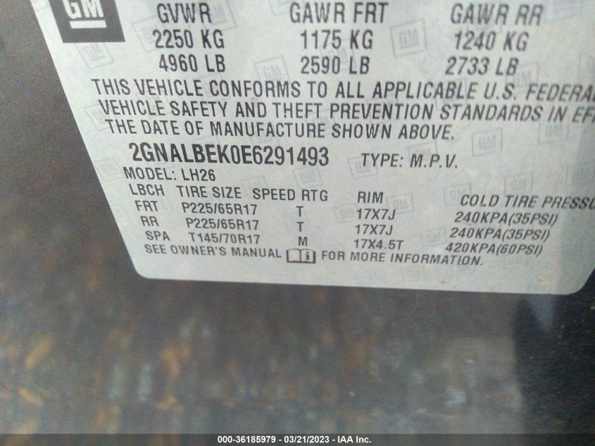 2014 CHEVROLET EQUINOX LT - 2GNALBEK0E6291493