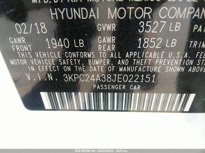 2018 HYUNDAI ACCENT SEL - 3KPC24A38JE022151