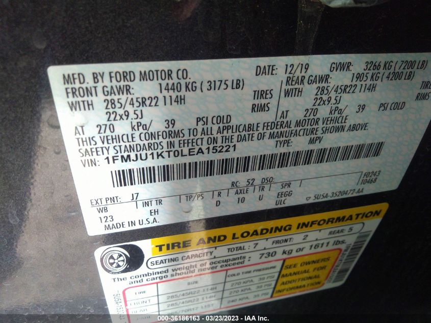 2020 FORD EXPEDITION LIMITED - 1FMJU1KT0LEA15221