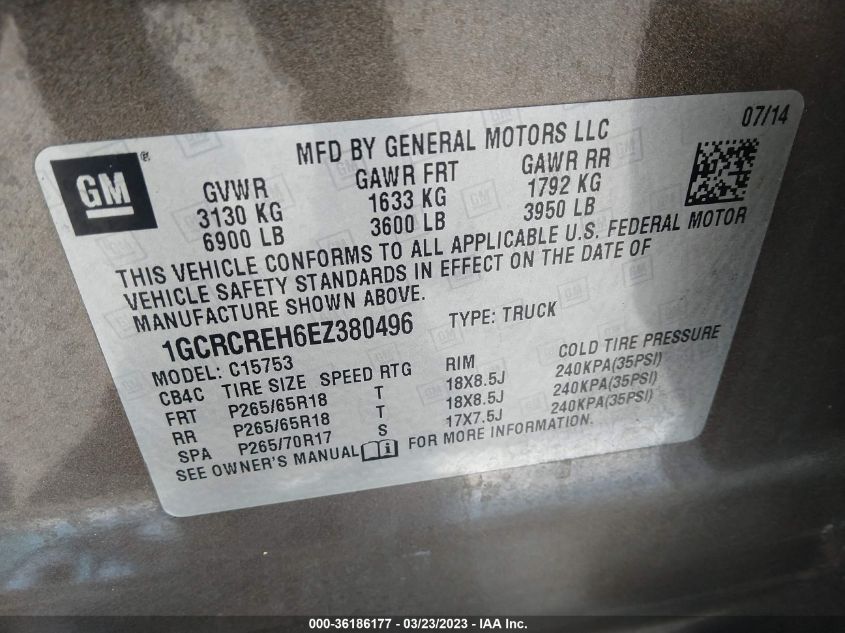 2014 CHEVROLET SILVERADO 1500 LT - 1GCRCREH6EZ380496