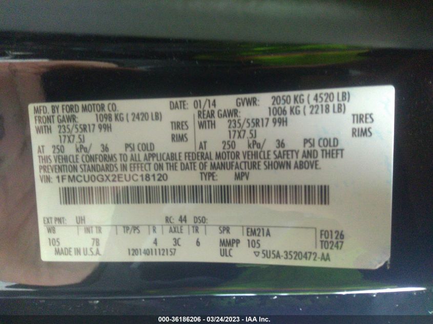 2014 FORD ESCAPE SE - 1FMCU0GX2EUC18120