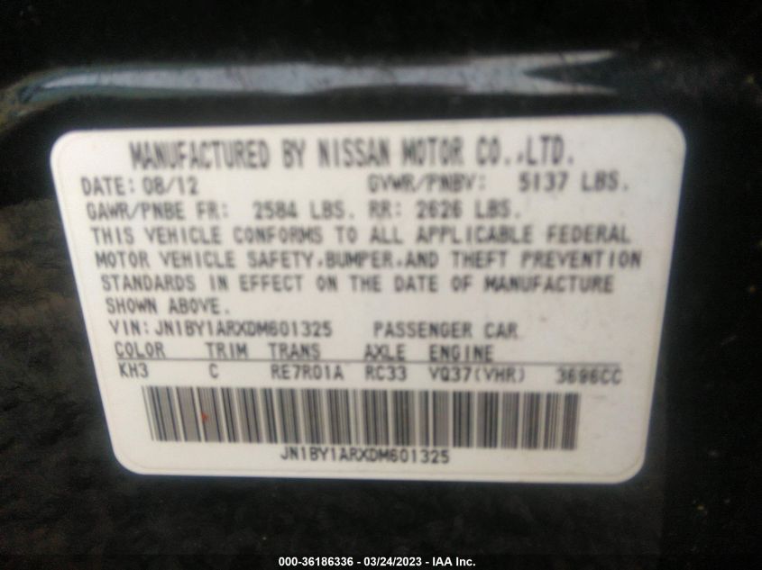 2013 INFINITI M37 JN1BY1ARXDM601325
