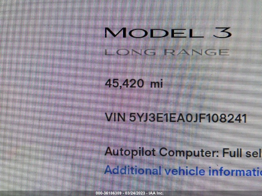 2018 TESLA MODEL 3 RANGE BATTERY - 5YJ3E1EA0JF108241
