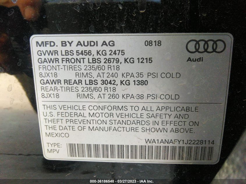 2018 AUDI Q5 PREMIUM/TECH PREMIUM - WA1ANAFY1J2228114