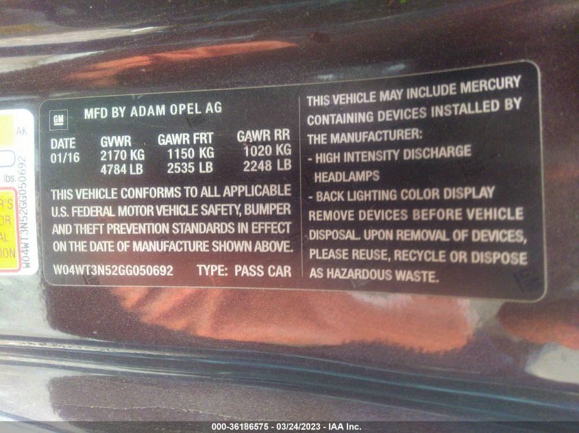 2016 BUICK CASCADA PREMIUM W04WT3N52GG050692